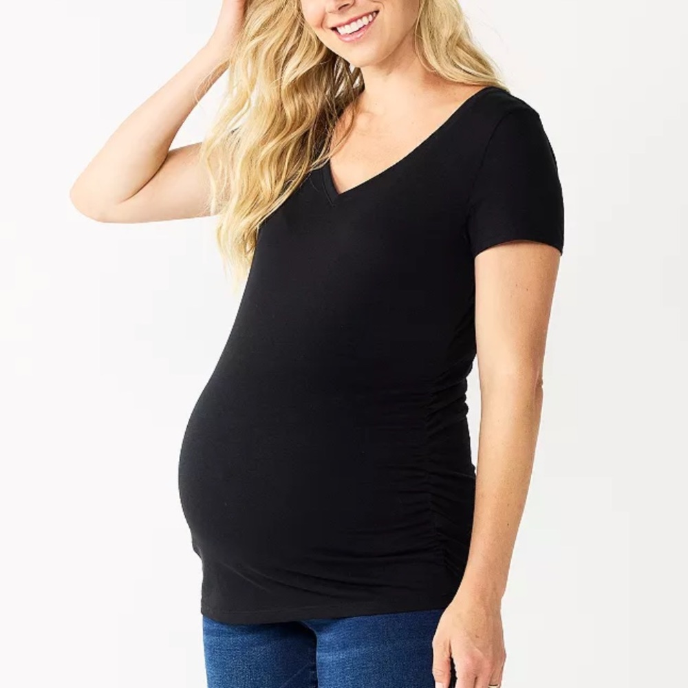 Sonoma maternity black v-neck cotton stretch short sleeve tee size medium